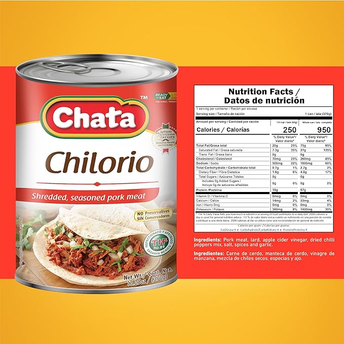 Chata Pork Chilorio, Shredded Seasoned Meat, 13.05 oz, Pack of 4