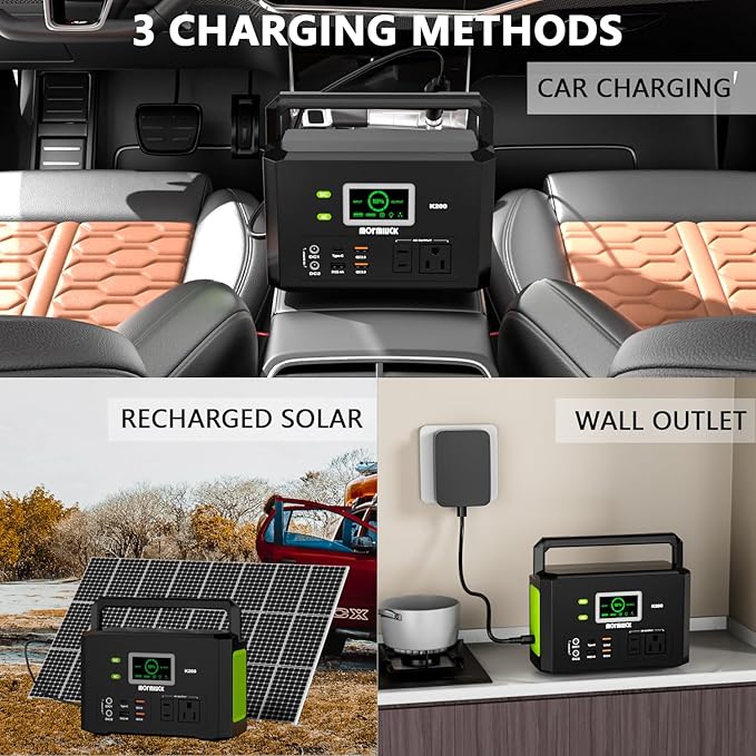 Portable Power Station 200W (400W Peak),118Wh solar power station with 110V/200W AC Outlet,32000mAh