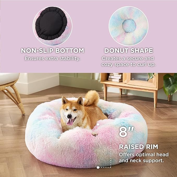 Bedsure Calming Dog Bed for Medium Dogs - Donut Washable Medium Pet Bed, Anti-Slip Round Fluffy