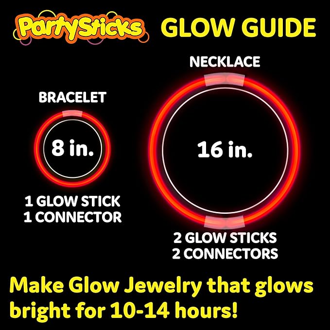 PartySticks Red Glow Sticks - 100pk, 8 Inch Glow in The Dark Light Up Sticks - Party Favors