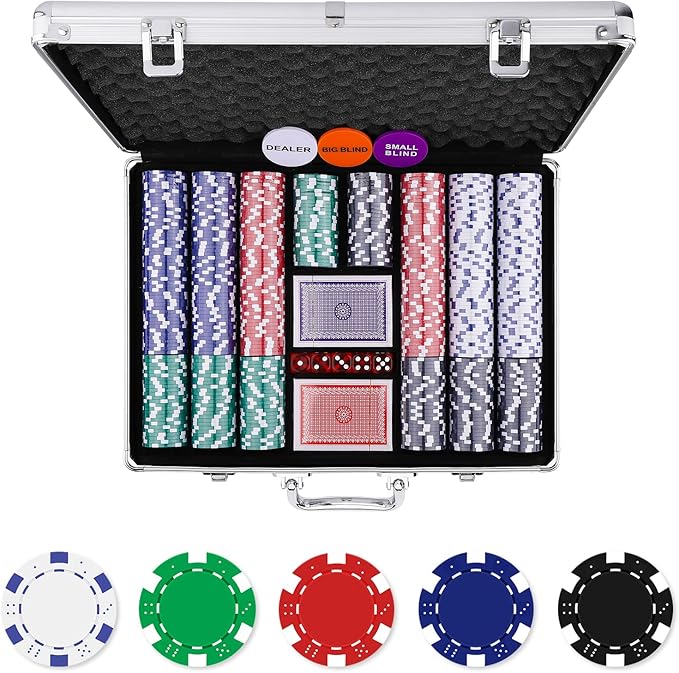 Poker Chip Set - 500PCS Poker Chips with Aluminum Case, 11.5 Gram Chips for Texas Holdem