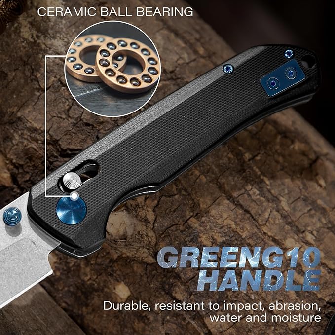 Axis Lock Folding Pocket Knife with Clip, 3.46" D2 Steel Drop Point Blade and G10 Handle, Crossbar