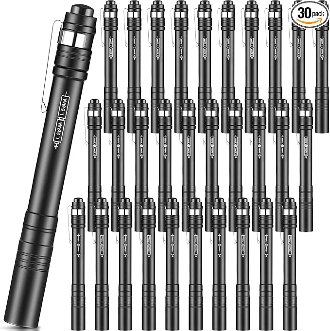 30 Pack Mini Pen Flashlights Bulk LED Pen Lights Aluminum Pocket Flashlights with Clips Small