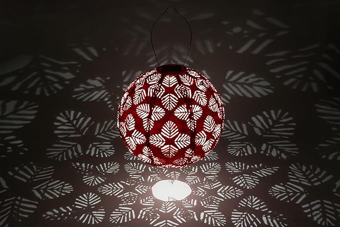Allsop Soji Stella - Brights Geo Palm - 12" Outdoor Solar Lantern - Chili