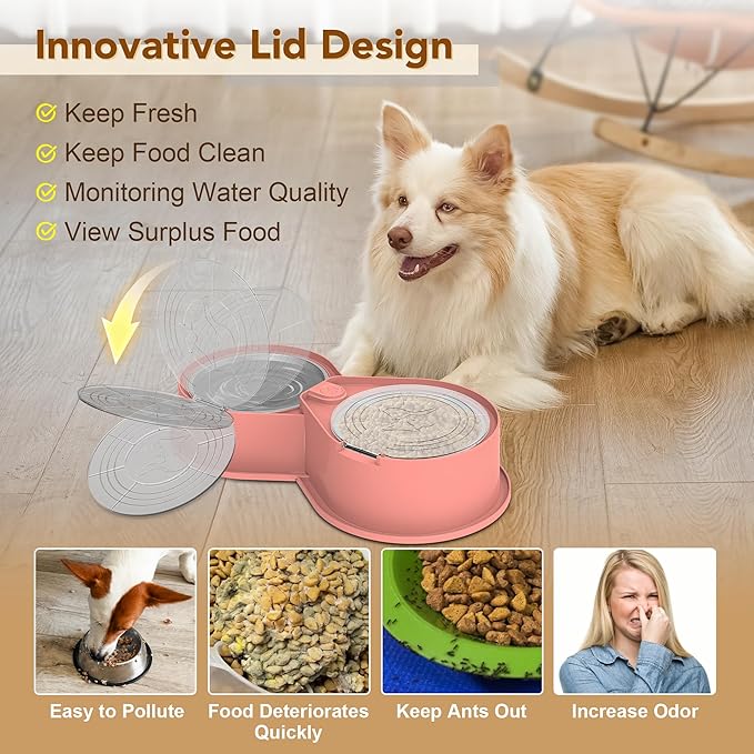 Stainless Steel Dog Bowl Set with Lids, 304 Metal Dual Food & Water Bowls for Dogs & Cats, Large