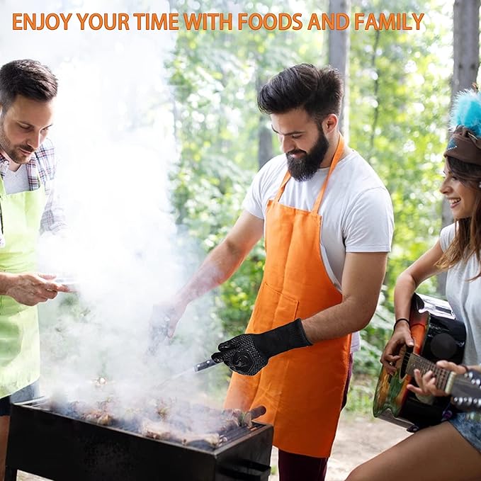 BBQ Fireproof Gloves, Grill Cut-Resistant Gloves 1472°F Heat Resistant Gloves, Non-Slip Silicone