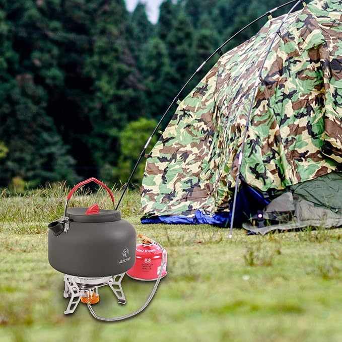 REDCAMP 1.4L Medium Outdoor Camping Kettle, Aluminum Water Pot with Carrying Bag, Compact