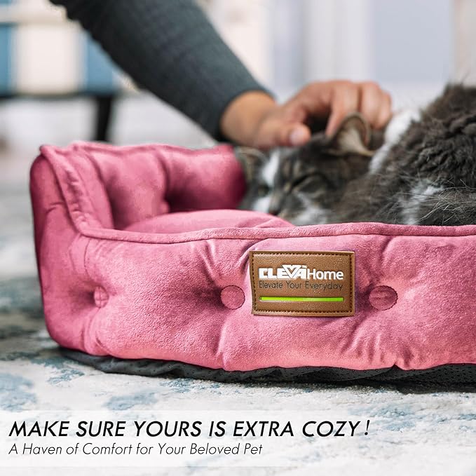 ClevaHome Cat Dog Bed for Small Pets up to 15lbs - Round Cat Beds for Indoor Cats, Machine Washable