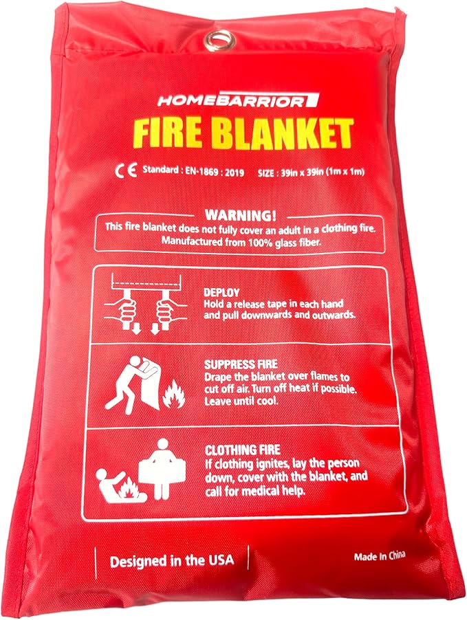 Emergency Fire Blanket for Fire Suppression, 39x39 inches Flame Retardant Fabric Fireproof Blanket