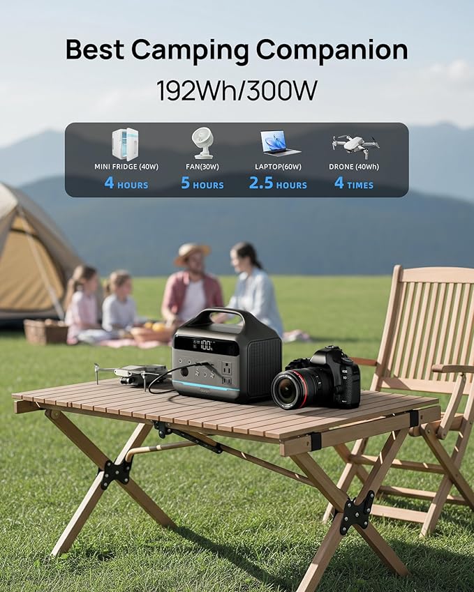 DARAN Portable Power Station 192Wh with Protective Carrying Bag, 300W (600W surge) LiFePO4 Battery
