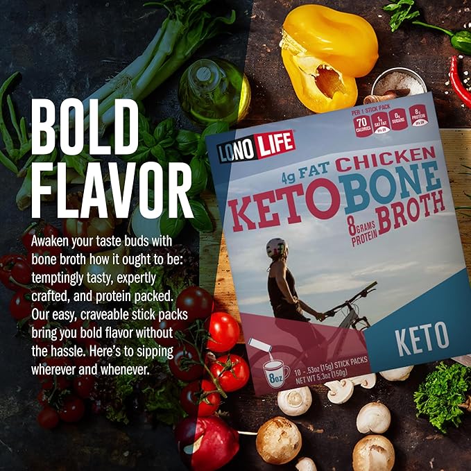 LonoLife Keto Chicken Bone Broth Powder Mix | 10g Protein | Collagen-Rich, Keto & Paleo Friendly |