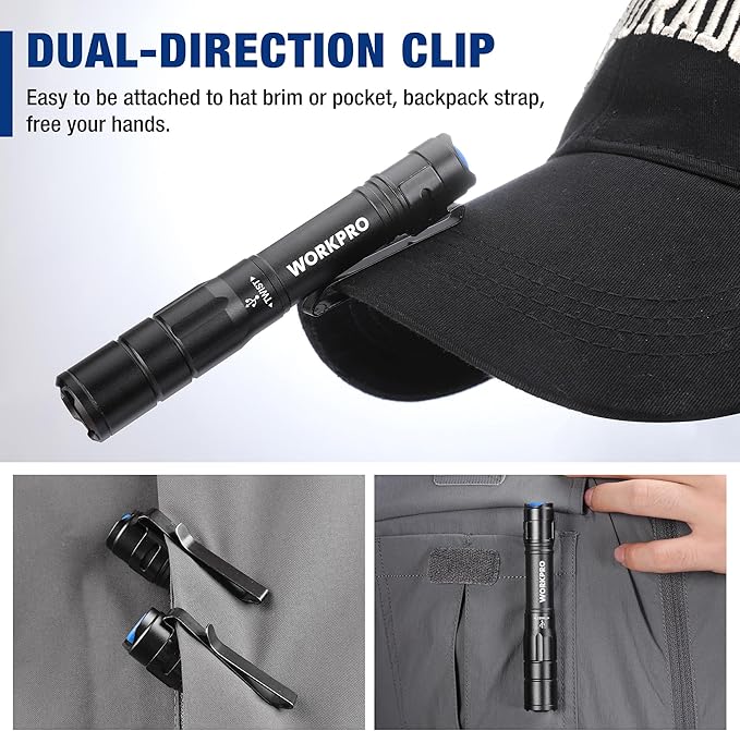 WORKPRO Rechargeable Pen Light, Mini Flashlight, 2 Pack Ultra-Compact EDC Flashlight, Pocket