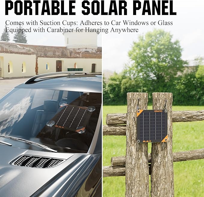 SUNAPEX 5W 12V Solar Panel Battery Charger Maintainer, Portable Waterproof Solar Trickle Charger