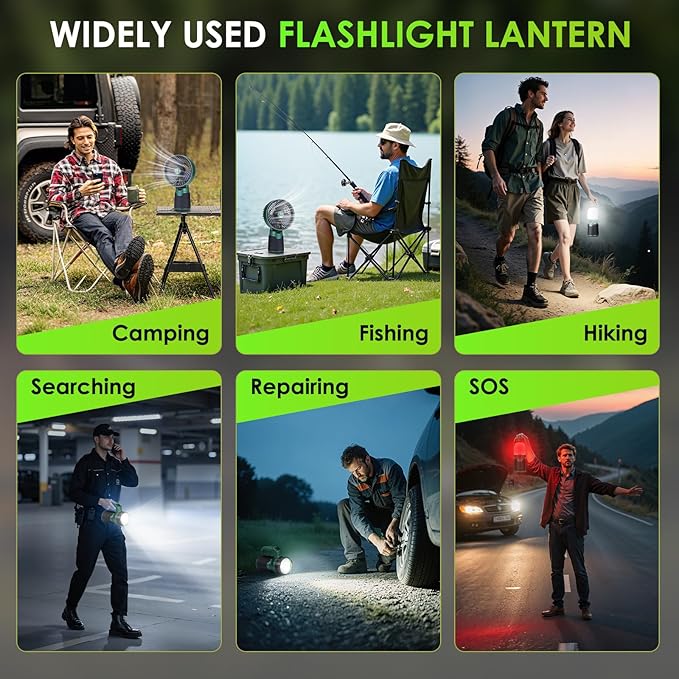4 in 1 Modular Rechargeable Camping Lantern, Portable LED Flashlight, Outdoor Camp Fan, 4400mAh
