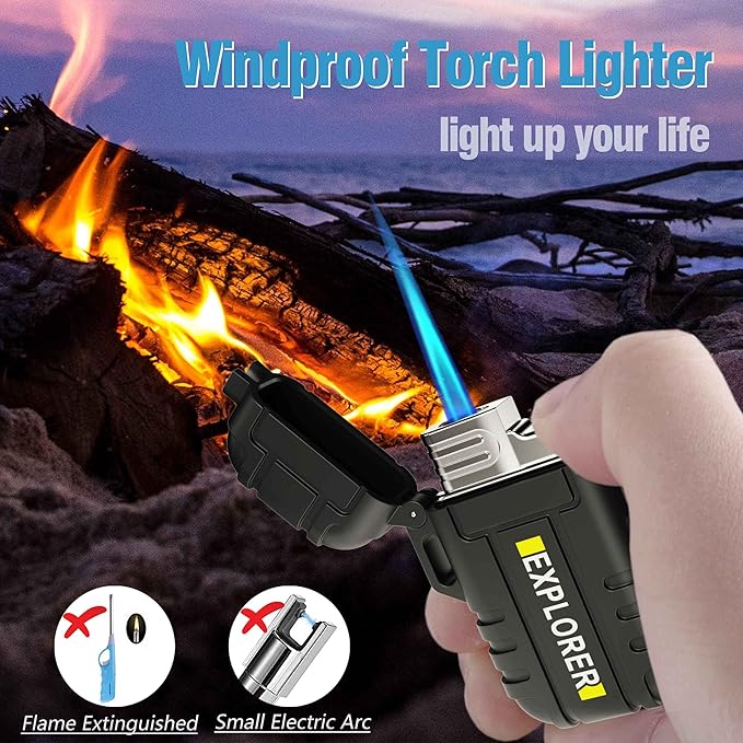 Waterproof Butane Torch Lighter Refillable Windproof Jet Flame Lighters for Fireplace Fireworks