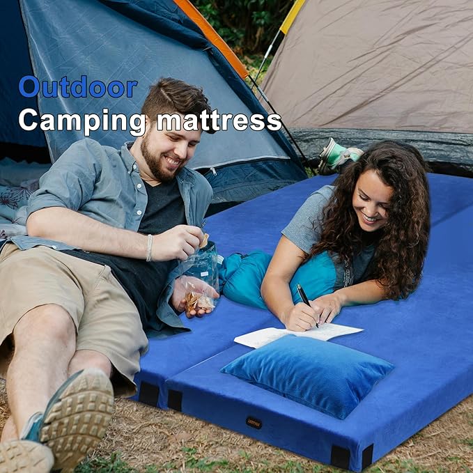 Memory Foam Camping Mattress pad, Comfortable Thick Floor Sleeping Mat for Adults with Waterproof