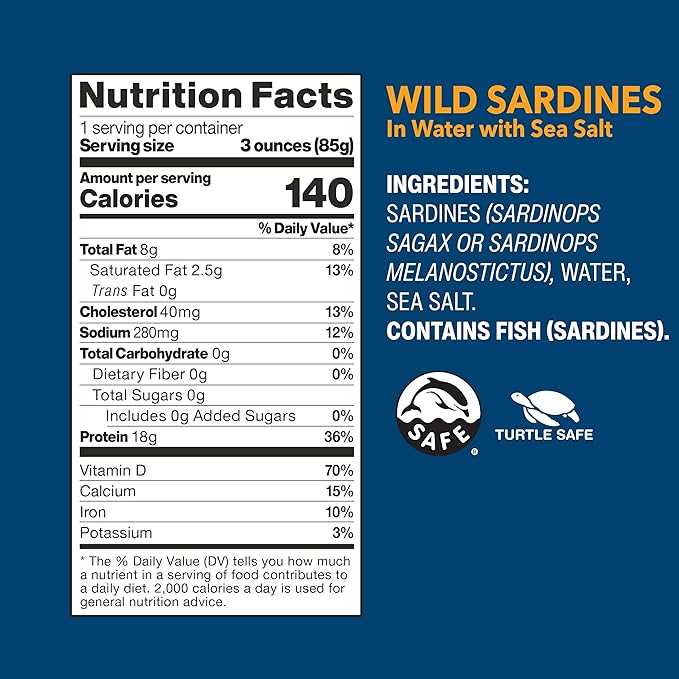Wild Planet Wild Sardines in Water with Sea Salt, Tinned Fish, Non-GMO, Sustainable 4.4 Ounce (Pack
