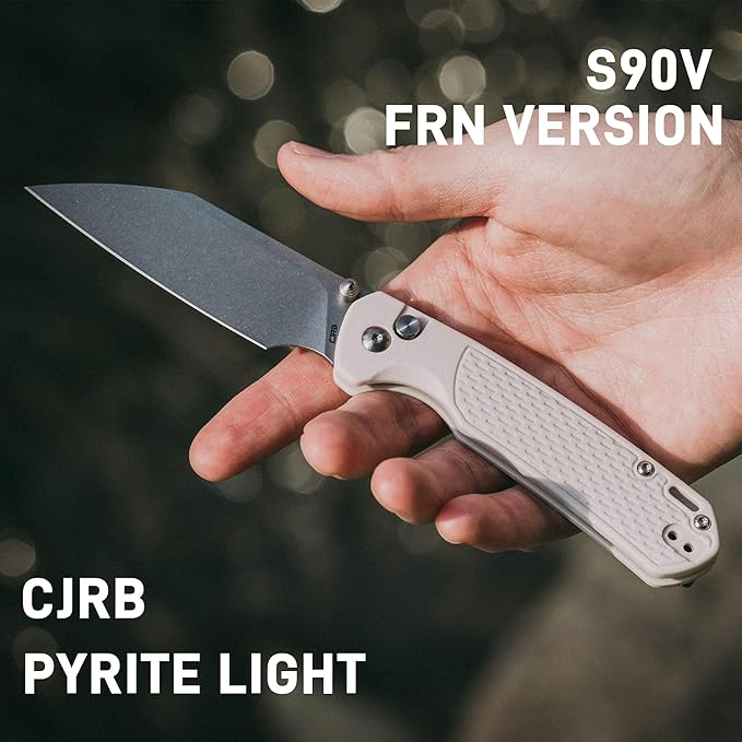CJRB Pyrite-Light Pocket Knife for Men, 3.34'' S90V Steel Blade EDC Knife with Pocket Clip for