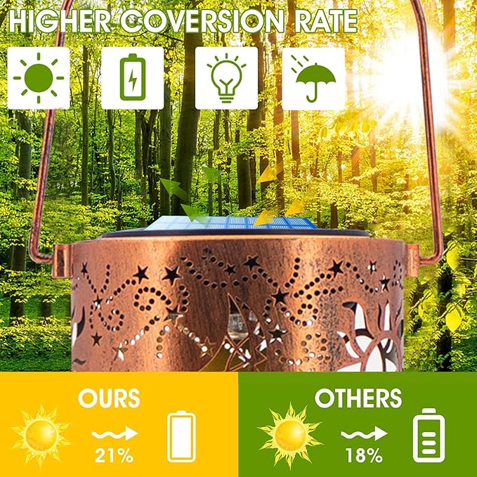 Solar Lanterns Outdoor Hanging Lantern Lights,Sun Moon Metal Decor Lanterns-Waterproof LED