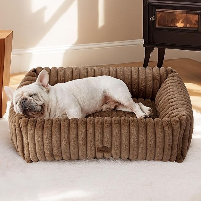 Bedsure Washable Dog Bed for Medium Dogs - Cute Furry Puppy Beds, Rectangle Orthopedic Corduroy