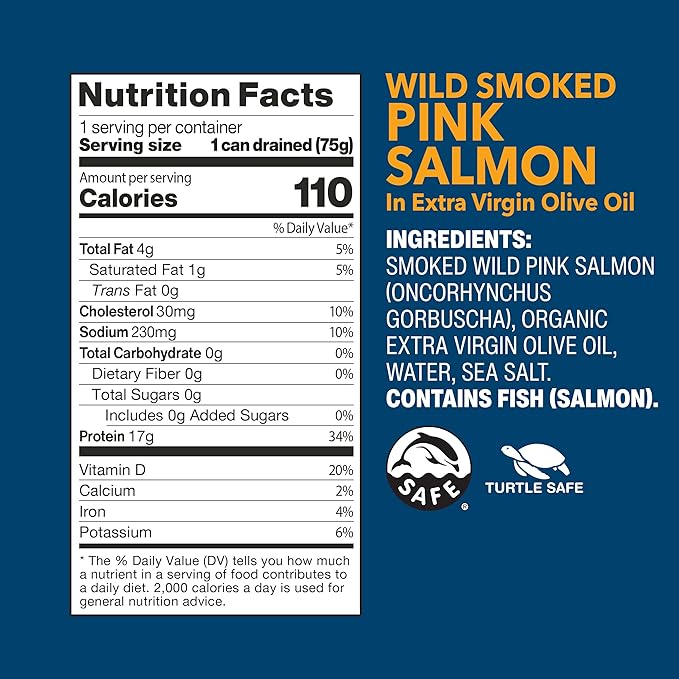 Wild Planet Wild Smoked Pink Salmon Fillets in Extra Virgin Olive Oil, Tinned Fish, Canned Salmon