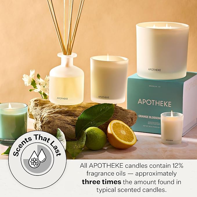 Apotheke 3-Wick Scented Candles for Home, Orange Bloom Neroli - 26 oz Soy Wax Jar Candle Gift for