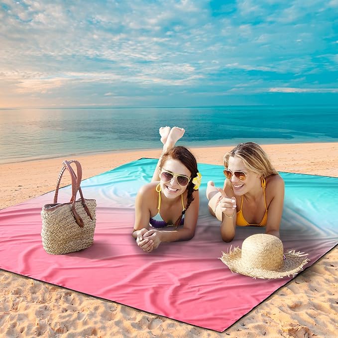 Beach Blanket Waterproof Sandproof Beach Mat 79" X 83"/10'x9'for 2-8 Adults Quick Drying Outdoor