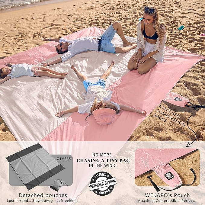 WEKAPO Beach Blanket Sandproof Waterproof, Extra Large Beach Mat, Oversized & Compact Sand Free Mat