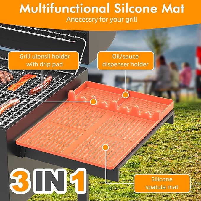 Griddle Mat Compatible with Blackstone, Silicone Grill Tools with Drip Pad, Spatula Mat for Outdoor
