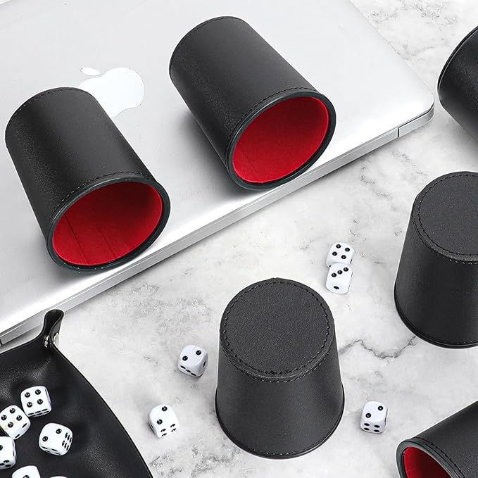 5X Dice Cup Set, PU Leather Dice Shaker Cups with 30 Dices for Bar Party Yahtzee Farkle Dice Games