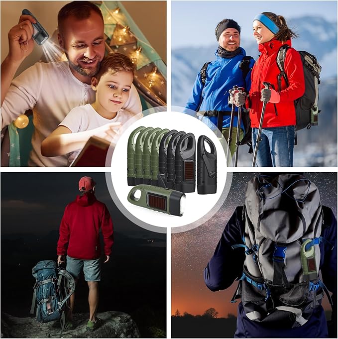 Leelosp 9 Pieces Hand Crank Flashlight Solar Powered Flashlight for Emergencies Dynamo Rechargeable
