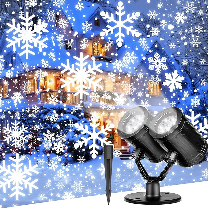 2025 Upgraded Snowflake Christmas Projector Lights Outdoor, Dual Head Snowflake Projector Lights