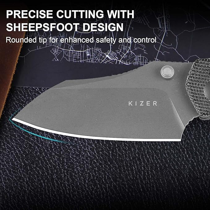 Kizer Mini Bulldog Pocket Knife, 2.5??Nitro V Sheepsfoot Blade Folding Knife, Micarta Handle Clutch