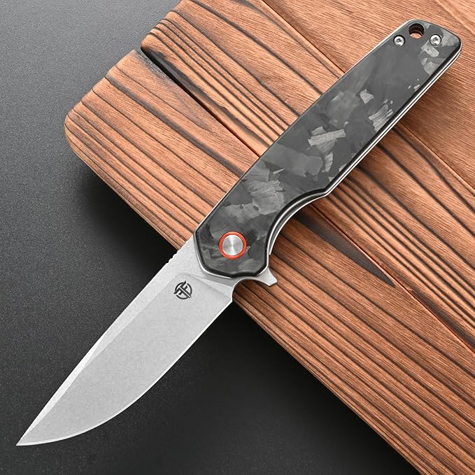 FF19 Folding Pocket Knife，D2 Steel Blade Carbon Fiber Handle EDC Tool Knife for Outdoor Camping