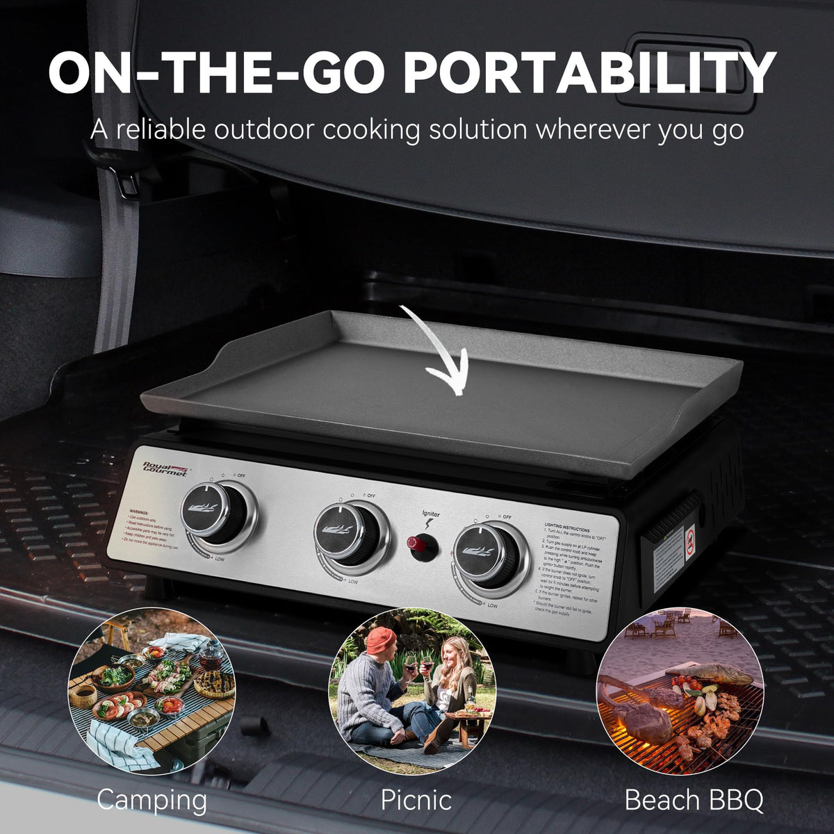 Royal Gourmet PD1301S Portable 3-Burner Tabletop Gas Griddle