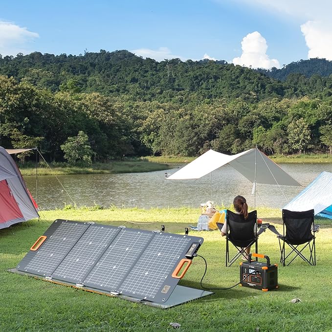 GRECELL 120W Portable Solar Panel for Power Station, 24% High Efficiency Bifacial Panel 21.6V