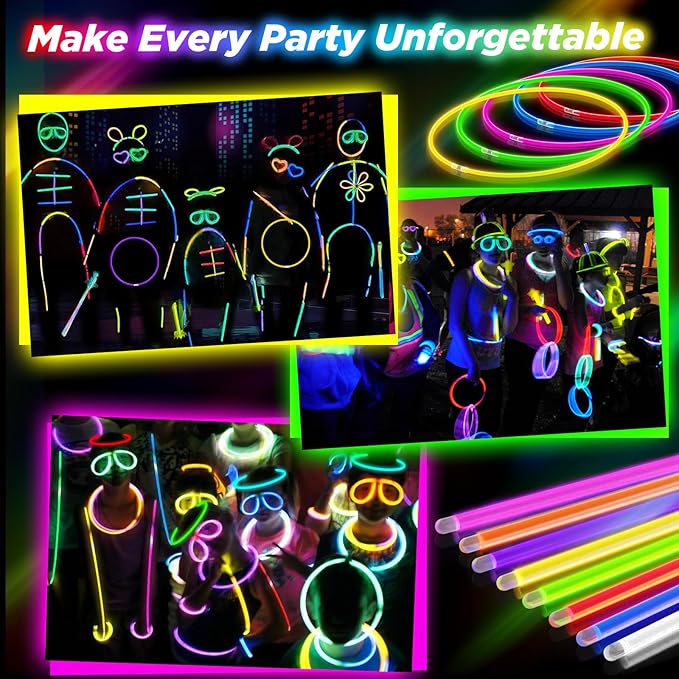 100Pcs Glow Sticks - 22 inch Glow In the Dark Sticks Party Supplies, Halloween Glow Party Pack for