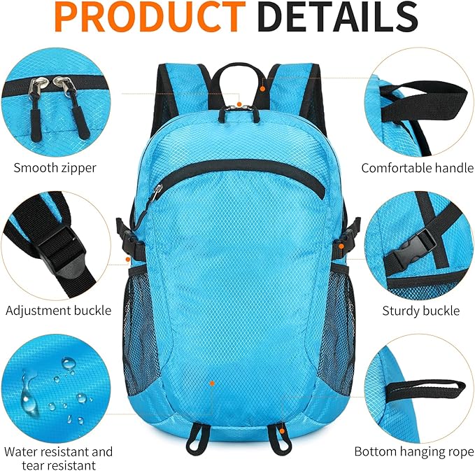 Small Hiking Daypack,15L Waterproof Hiking Backpack Packable Lightweight Travel Day Pack for Women