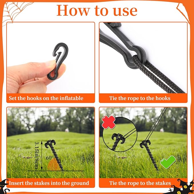 AUGSUN 27 Pieces Plastic Inflatable Stakes Set, Include Tent Stakes, Tethers Ropes and Hooks Heavy