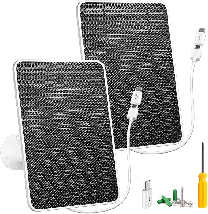 Solar Panel for Security Camera, 5W USB Solar Panel for DC 5V Security Camera, Micro USB & USB-C