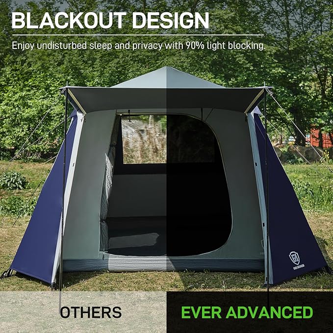 EVER ADVANCED Blackout Design 6 Person Camping Tent, Instant Cabin Tent for Family with Vestibule