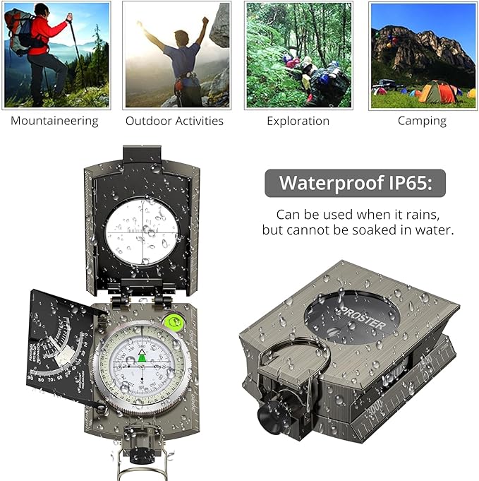 Proster IP65 Compass Hiking Survival - Lensatic Sighting Compass for Camping Navigation, Compass