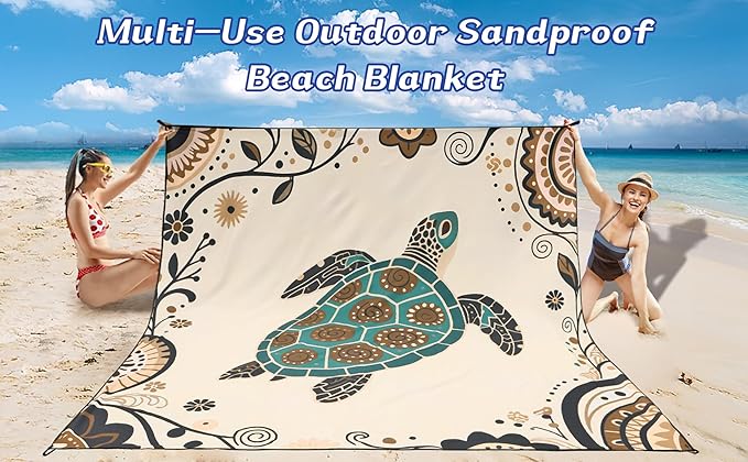 Beach Blanket Waterproof Sandproof Beach Mat 79" X 83"/10'x9'for 2-8 Adults Quick Drying Outdoor