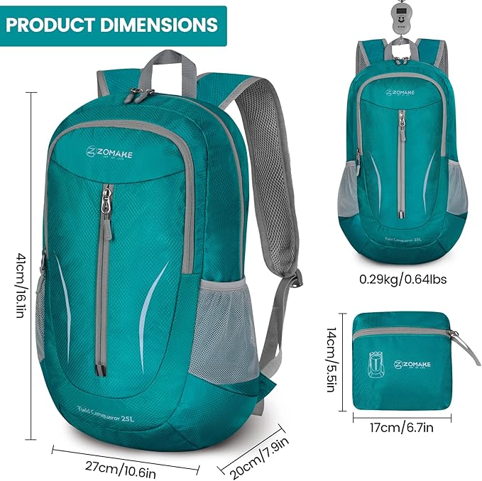 ZOMAKE Ultra Lightweight Packable Backpack 25L, Foldable Hiking Backpacks Water Resistant Small