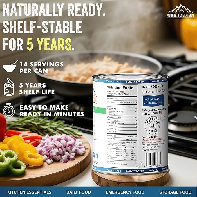 MOUNTAIN ESSENTIALS Fully Cooked Canned Chicken 28 Oz ??White Meat for Daily Meals, Camping &