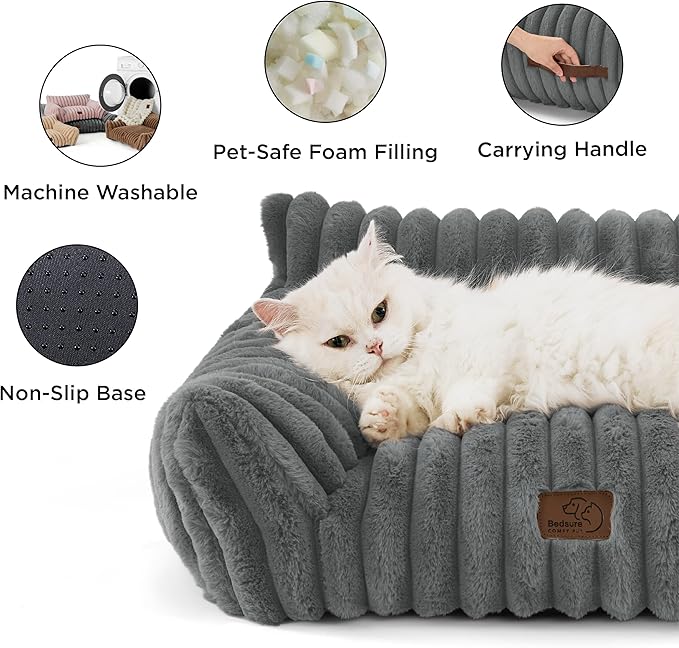 Bedsure Cute Dog Couch for Pets - Fluffy Dog Sofa with Premium Soft Corduroy Fleece, Small Dogs