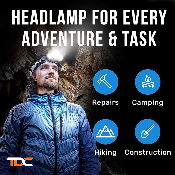 TDC Head Lamp Led Rechargeable Super Bright - USB-C Headlamp for Adults - Head Lights for Forehead