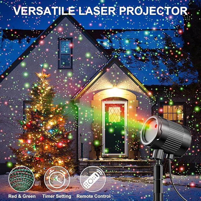 Christmas Laser Projector Light Outdoor: Green Red 2 Color Firefly Laser Lights, IP65 Waterproof