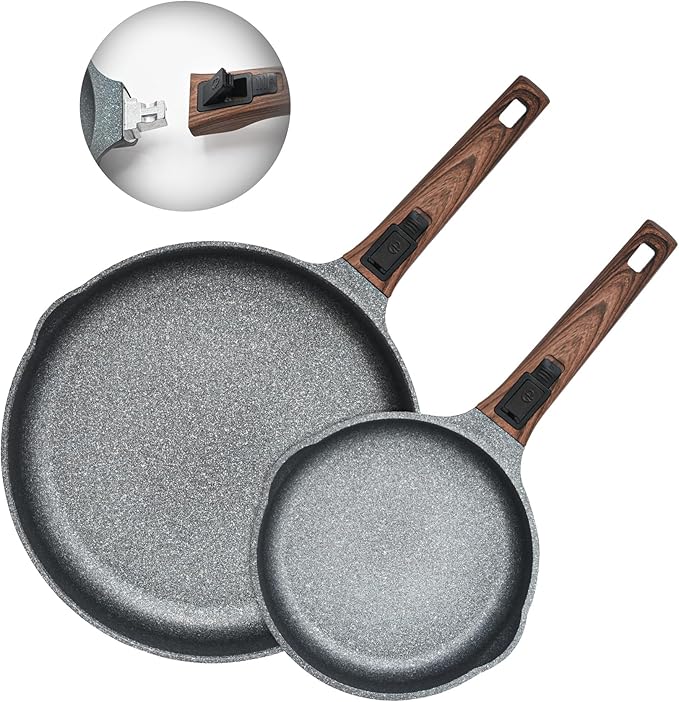 10 Inch and 12.5 Inch Smart Nonstick Frying Pan Set with Removable Handles,Cast Aluminum and