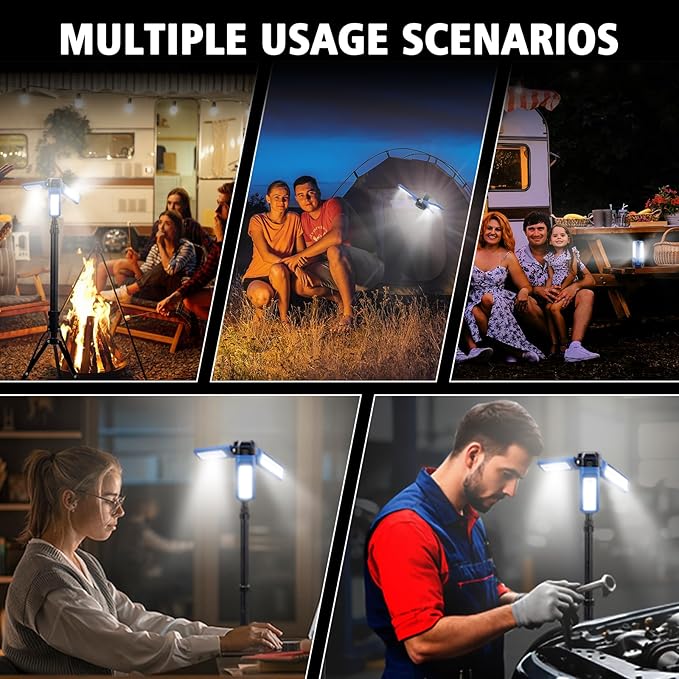 Camping Light Stand with Telescoping Pole - Rechargeable Solar Tent Lamp, Portable Cordless Camping